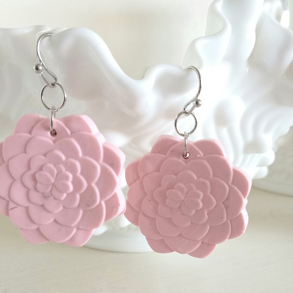 Pink Succulent Dangle Earrings